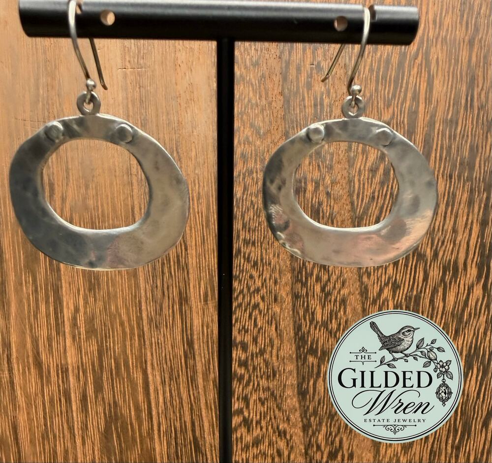 Silpada W1848 Sterling Silver Hammered Oval Dangle Earrings Signed Israel